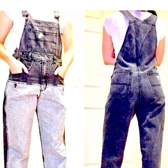 Vintage 80's Guess Overalls Black Acid Wash Original Colourblock - Picture 2 of 6